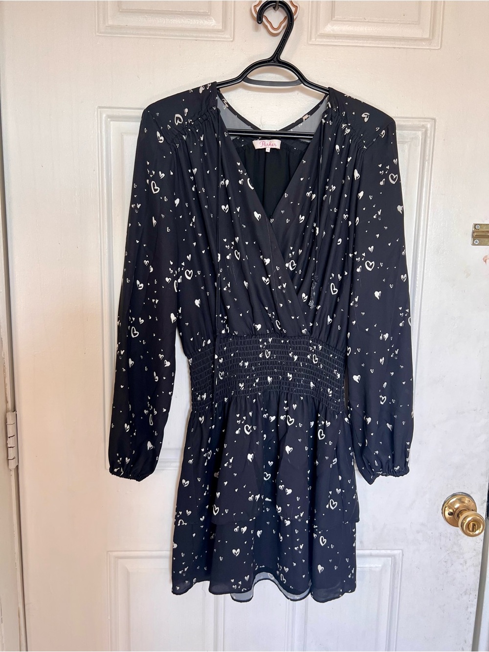 Parker | Black Heart-Print Long Sleeve Mini Dress